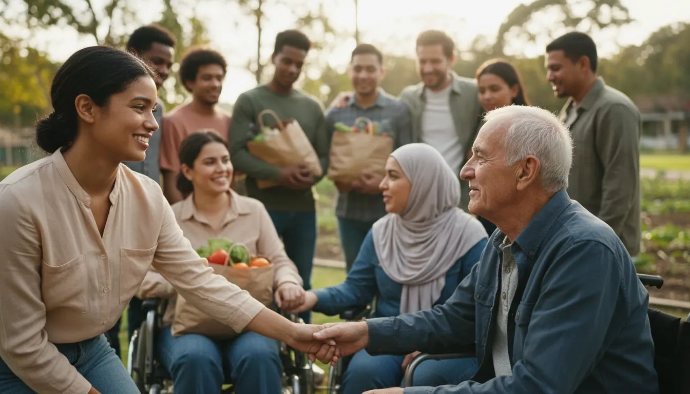 Diverse community members supporting each other with empathy and understanding