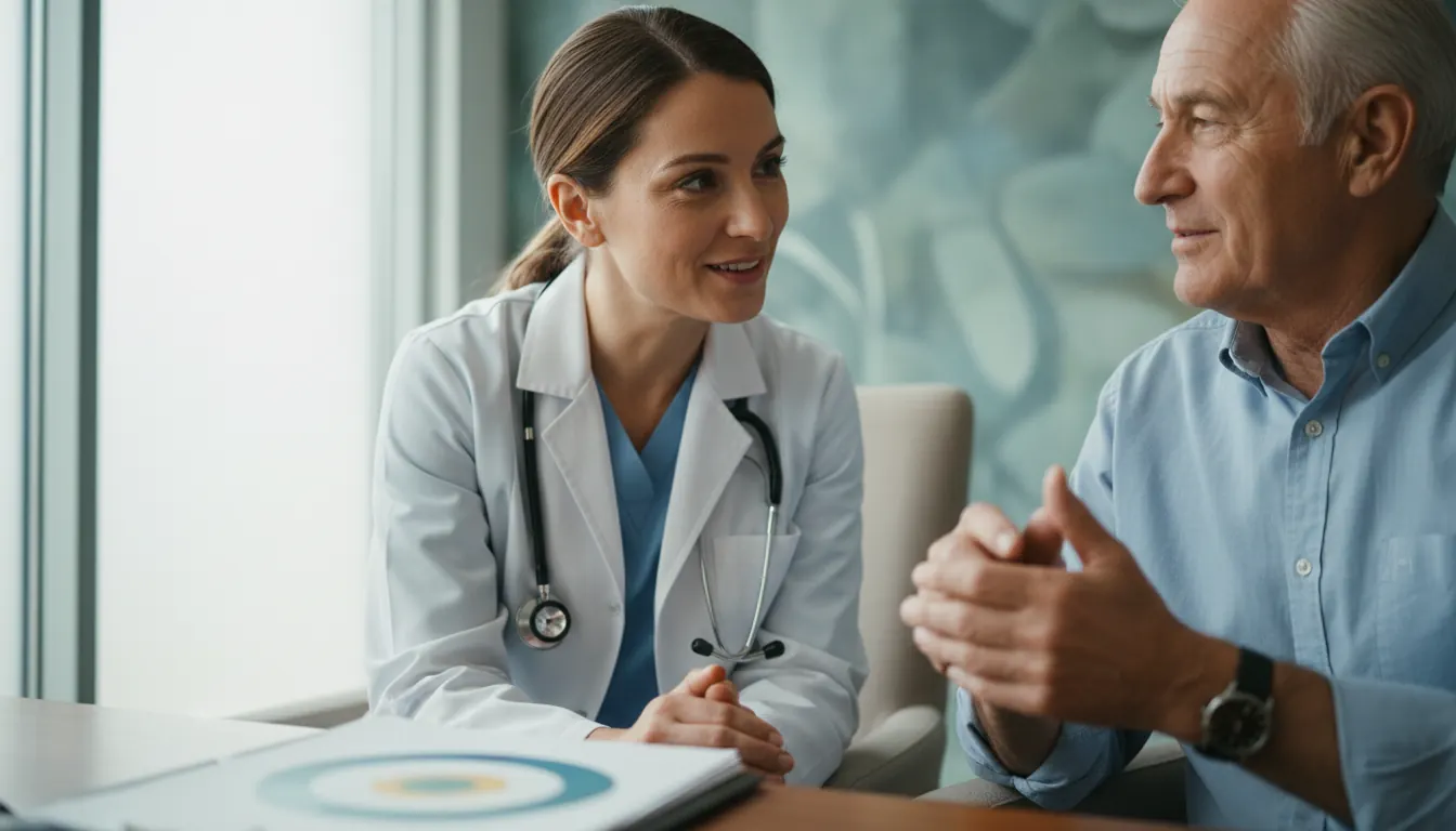 Healthcare provider engaging in respectful, attentive conversation with patient