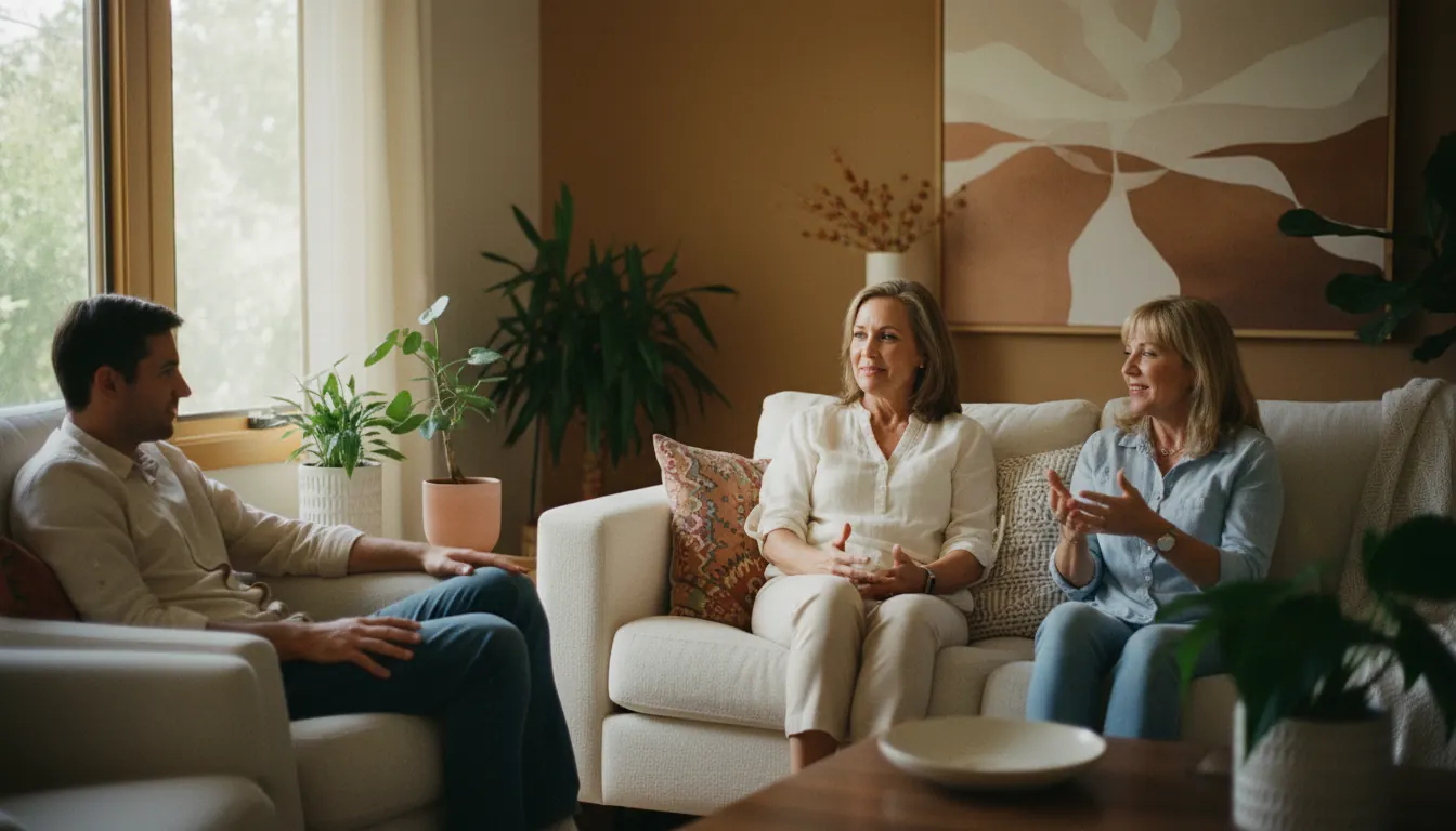 Family members having comfortable conversation while respecting boundaries